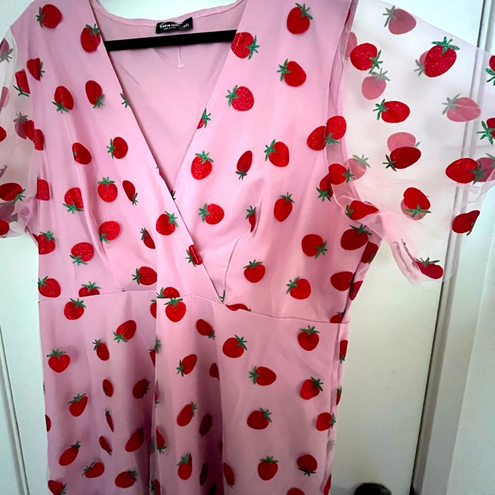 Rose Pink tulle strawberry swing dress size 4xl SHEIN curve NWOT zero stretch
